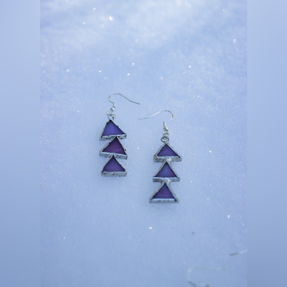 Stained Glass & Sterling Silver Dangle Earrings, Artisan Made, One of a kind